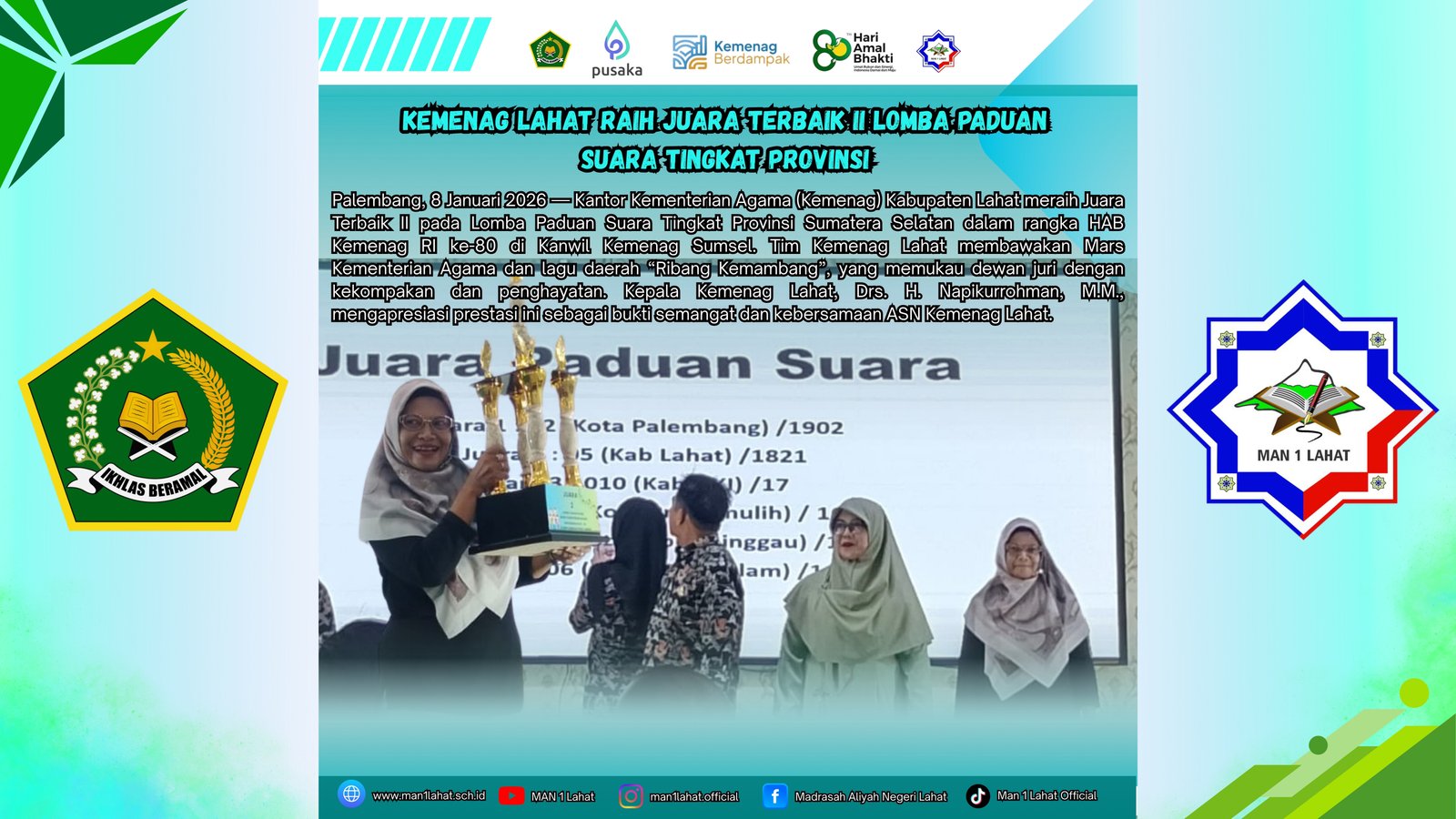 Kemenag Lahat Raih Juara Terbaik II Lomba Paduan Suara Tingkat Provinsi